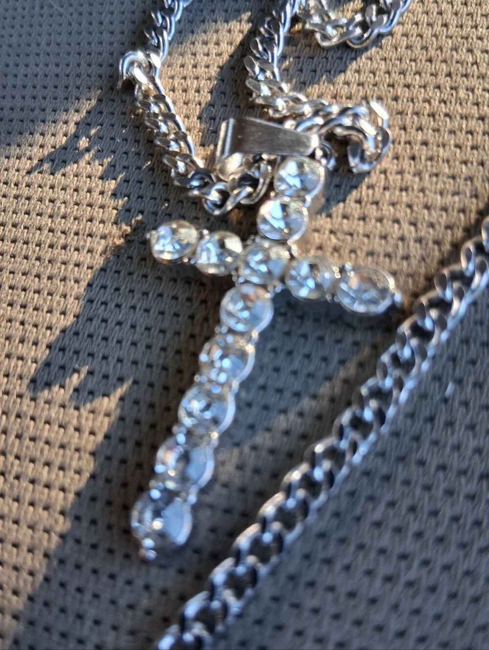 Silver Chain Necklace with Crystal Cross Pendant